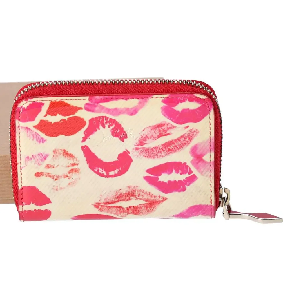 Christian Louboutin Spiked Coin Case Light Yellow Red Multi Patent Leather